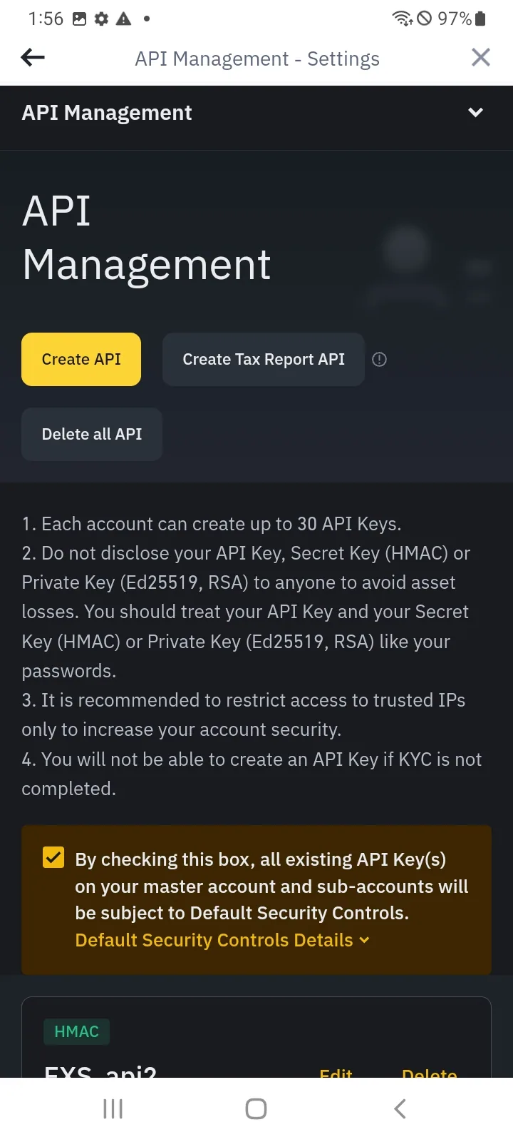 (2) 5. 화면 상단 Create API  버튼 클릭